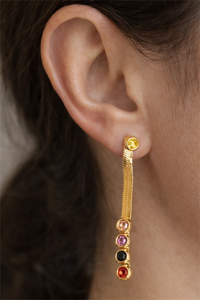 Altın Renk Taş Detaylı Çelik Küpe (Çift)