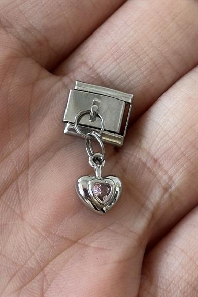 Gümüş Renk Kalp Figürlü Taş Detaylı Çelik Nomination Charm (Tek)