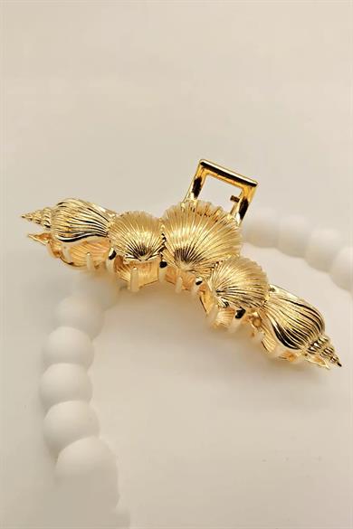 Altın Renk Deniz Kabuğu Figürlü Metal  Mandal Toka