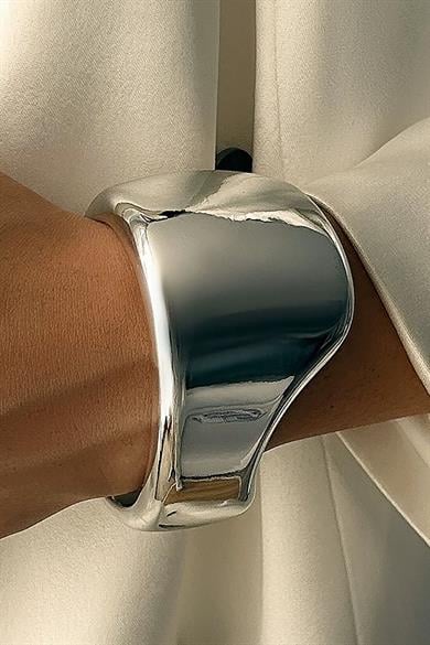 Gümüş Renk Plaka Kelepçe Bileklik