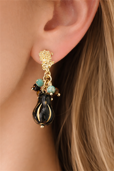 Altın Renk Boncuk Detaylı Küpe (Çift)