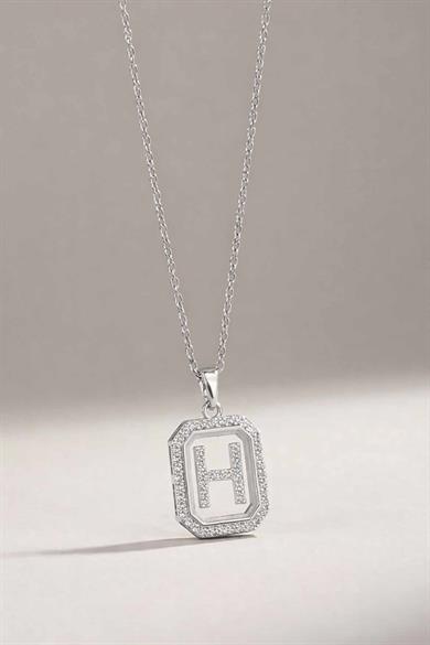 Gümüş Renk H Harf Taş Detaylı Çelik Kolye