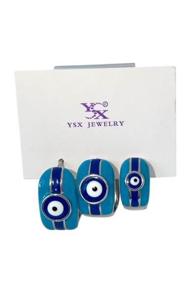 Gümüş Renk Nazar Boncuk Figürlü 3lü YSX Küpe Set