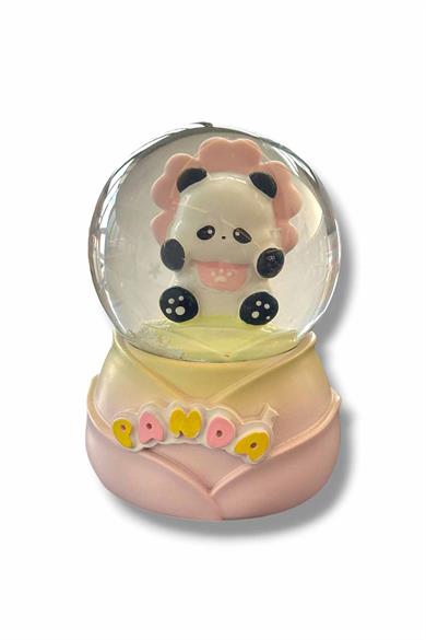 Pembe Renk Panda Figürlü Işıklı Küçük  Kar Küresi