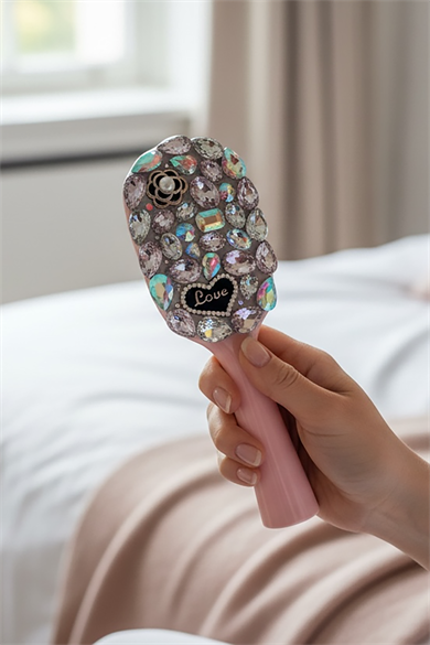 Pembe Renk Taş Ve Love Yazılı Saç Tarama Fırçası/ Tarak