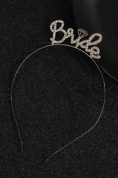Altın Renk Bride Yazılı Taş Detaylı Taç