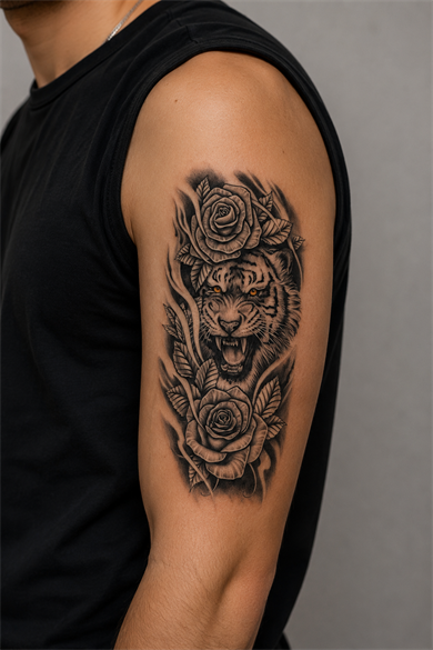Gül Ve Kaplan Geçici Dövme Tattoo