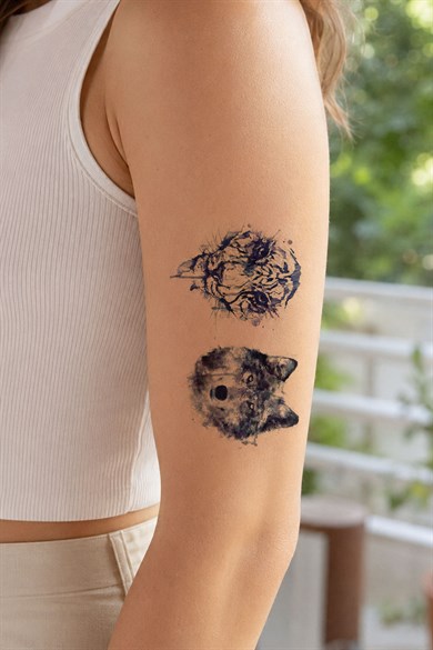 Aslan ve Kurt İkili Mini Geçici Dövme Tattoo