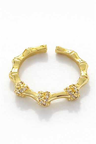 Altın Renk Taş Detaylı Ayarlanabilir Yüzük