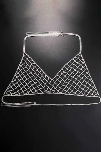 Gümüş Renk Taş Detaylı Bikini Üstü /Bralet /Vücut Aksesuarı