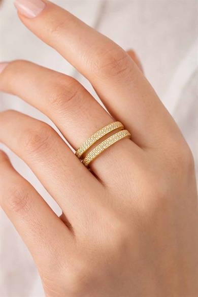 Altın Renk Taş Detaylı Ayarlanabilir  Yüzük