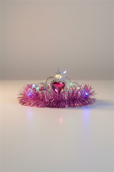 Fuşya Renk Kalp Figürlü Işıklı Prenses Çocuk Taç