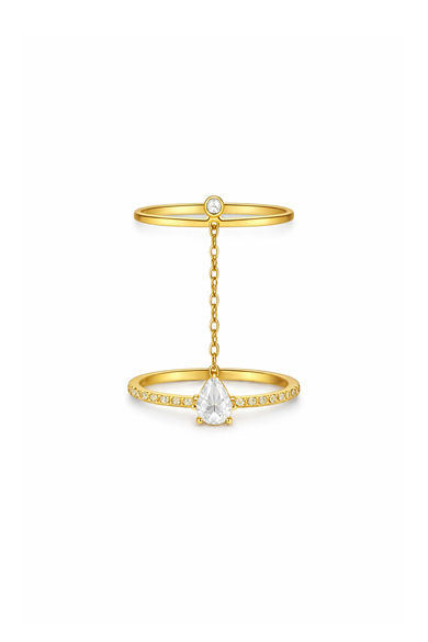 Altın Renk Taş Detaylı Sallantılı İkili Ayarlanabilir Yüzük