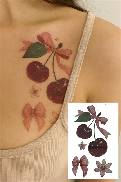 Kiraz Ve Kurdele Figürlü Mini Dövme Tattoo