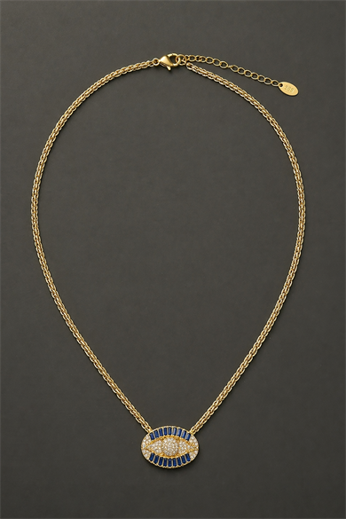 Altın Renk Göz Figürlü 14K Altın Kaplama Vip Taşlı Kolye