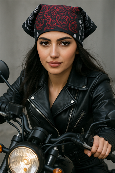 Siyah Renk Kurukafa Figürlü Bandana
