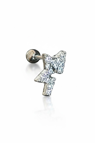 Gümüş Renk Yıldız Figürlü Cerrahi Çelik Tragus/Kıkırdak Küpe/Piercing (Tek)