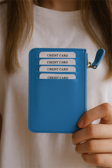 Açık Mavi Renk Deri Kadın Cüzdan/ Kartlık