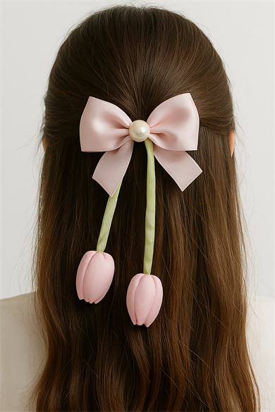 Yeşil Ve Pembe Renk Lale Figürlü Otomat Toka