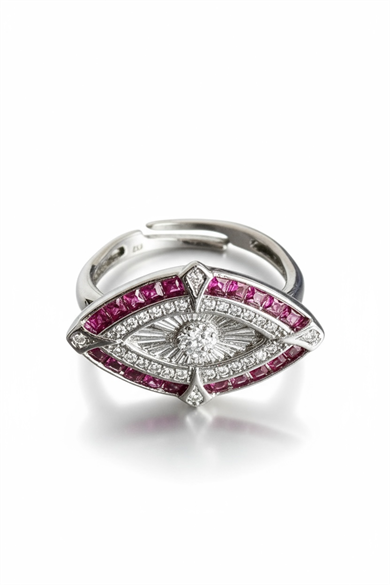 Gümüş Ve Pembe Renk Taş Detaylı 14K Altın Kaplama Ayarlanabilir Yüzük