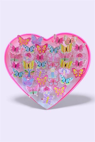 36lı Karışık Renk Kelebek Figürlü Çocuk Yüzük Set
