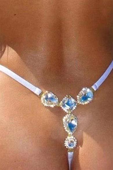 Beyaz Renk Taş Detaylı Tanga