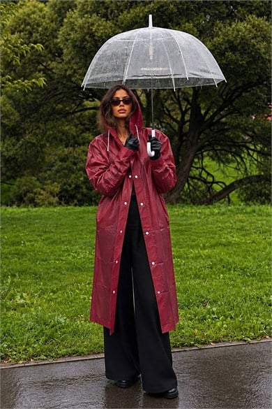 Bordo Renk Kapüşonlu Unisex Yetişkin Yağmurluk