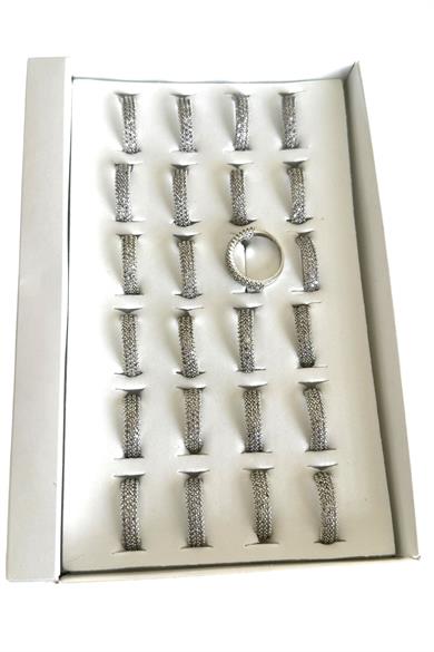 24lü Gümüş Renk Taş Detaylı Yüzük Set