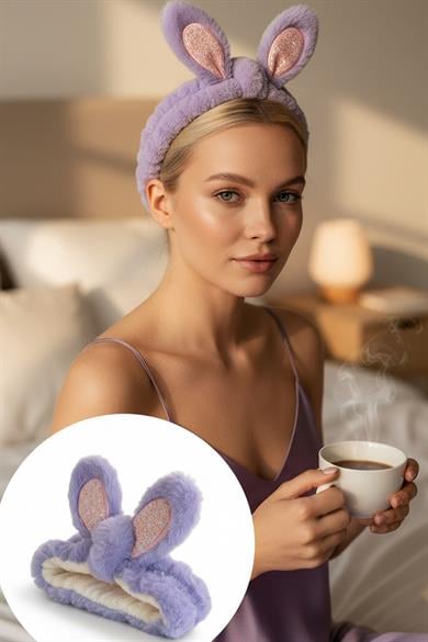 Mor Renk Kulak Detaylı Peluş Saç Bandı