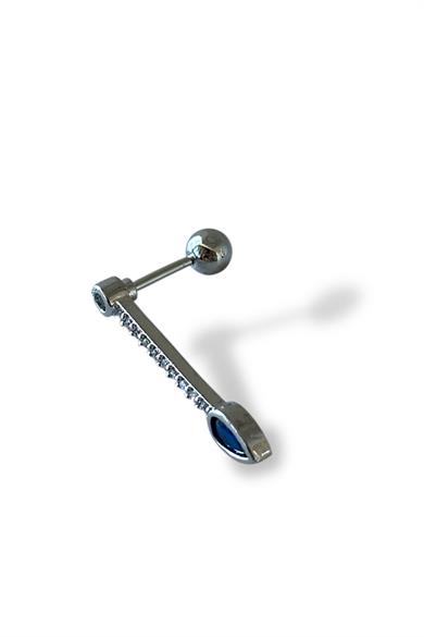 Gümüş Renk Taş Detaylı Çelik Tragus/Kıkırdak Küpe/Piercing (Tek)