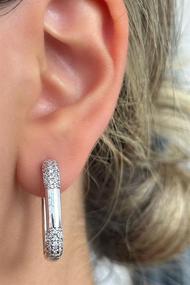 Gümüş Renk Taş Detaylı YSX Küpe (Çift)