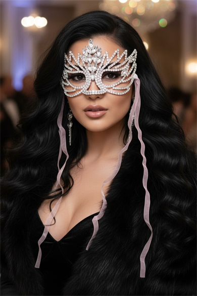 Gümüş Renk Taş Detaylı Parti Maskesi