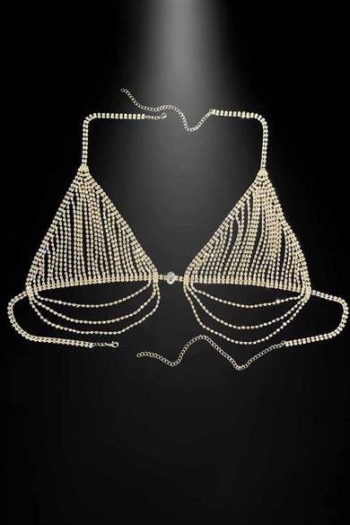 Altın Renk Taş Detaylı Bikini Üstü /Bralet /Vücut Aksesuarı