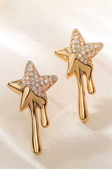 Altın Renk Yıldız Figürlü Taş Detaylı YSX Küpe 