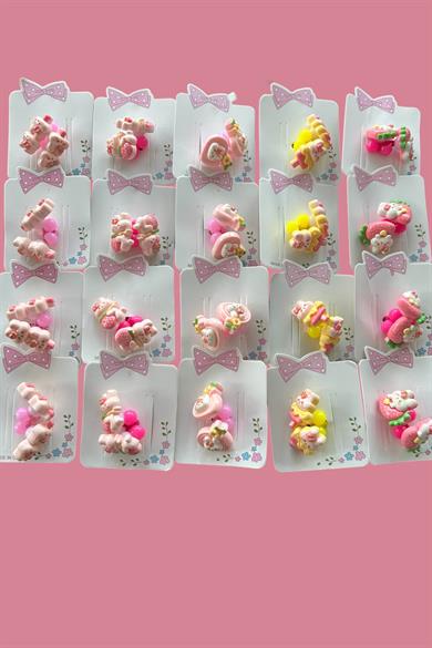 20li Karışık Renk Tavşan Figürlü Çocuk Lastik Toka Set