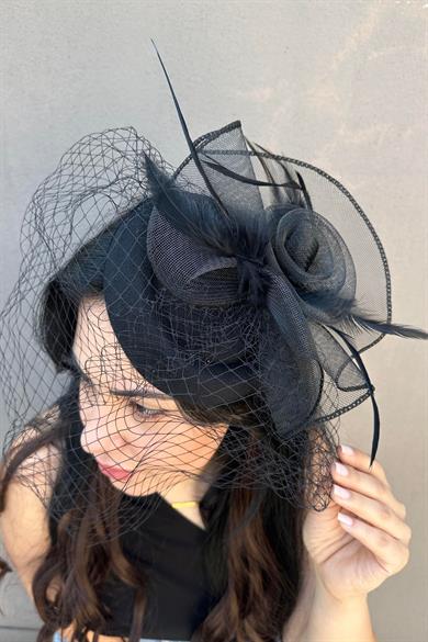 Siyah Renk Nikah Şapkası / Vualet Şapka