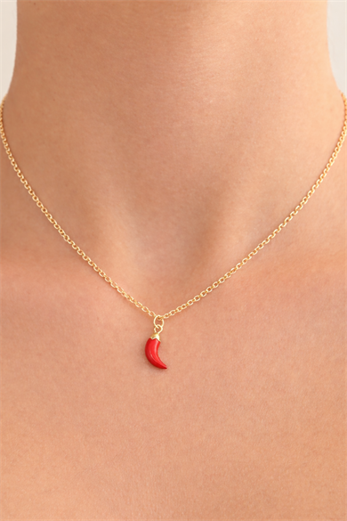 Altın Renk Biber Figürlü Çelik Şans Kolyesi