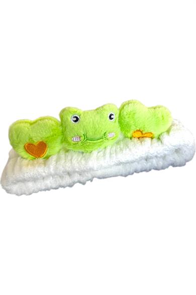 Beyaz Ve Yeşil Renk Kurbağa Figürlü Peluş Saç Bandı