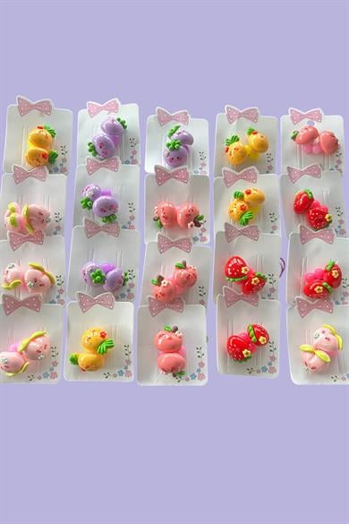 20li Karışık Renk Meyve Figürlü Çocuk Lastik Toka Set