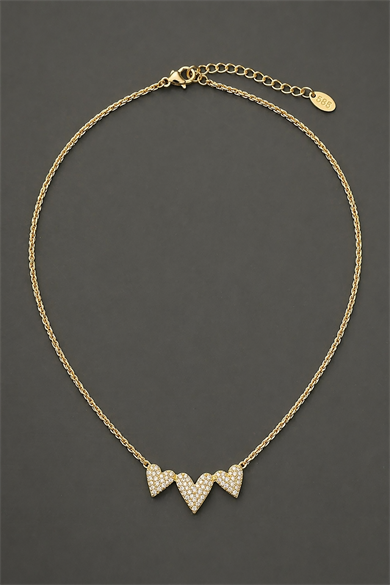 Altın Renk Kalp Figürlü 14K Altın Kaplama Vip Taşlı Kolye