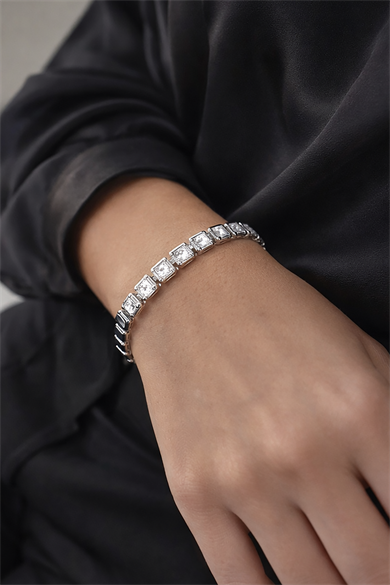Gümüş Renk Taş Detaylı Çelik Xupıng VİP Bileklik