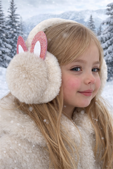 Krem Renk Kulak Figürlü Peluş Kulaklık