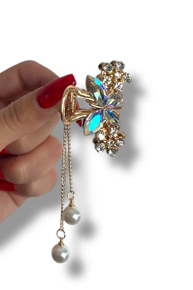 Altın Renk Taş Detaylı Mini Metal Mandal Toka