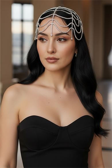 Gümüş Renk Taş Detaylı Saç Aksesuarı/Kına Aksesuarı