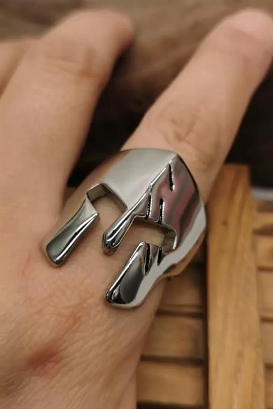 Gümüş Renk Maske Figürlü Ayarlanabilir Çelik Erkek Yüzük