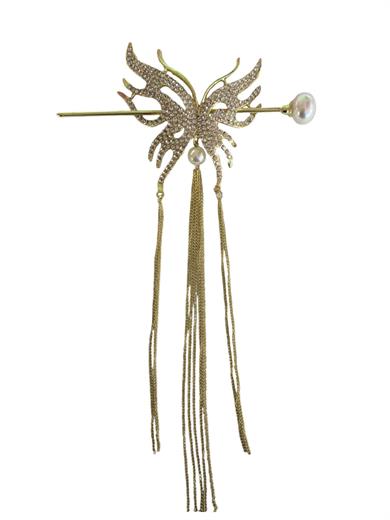 Altın Renk Kelebek Figürlü Taşlı Sallantılı Topuz Toka