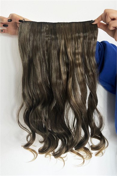 Isıya Dayanıklı Yarımay Çıt Çıt Saç Kahve Sarı Ombre / Dalgalı / 60 Cm / 110 Gr / HT2T27