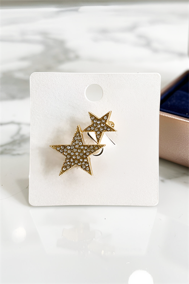 Altın Renk Yıldız Figürlü Taşlı Broş