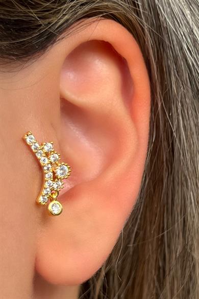 Altın Renk Taş Detaylı Çelik Tragus/Kıkırdak Küpe/Piercing (Tek)