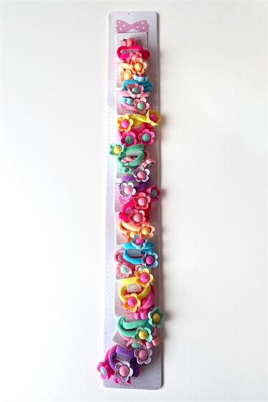 10lu Karışık Renk Çiçek Figürlü Lastik Toka Set